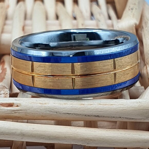 Rose Gold Ring, Forged Carbon Fiber sides Brushed Ring, GALTUN718 - Picture 2 of 6